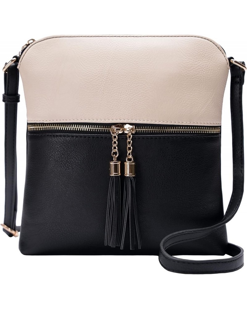 Womens Lightweight Medium Crossbody Purse with Tassel, Perfect Size Crossbody Bags for Daily Use, travel Beige/Black $10.25 S...