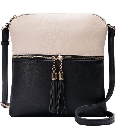 Womens Lightweight Medium Crossbody Purse with Tassel, Perfect Size Crossbody Bags for Daily Use, travel Beige/Black $10.25 S...