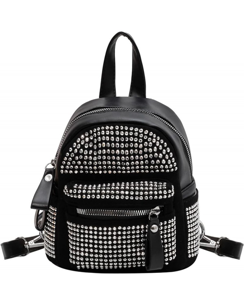 Mini Rhinestone Black Backpack Purse Chic Crystal Purse for Women, Rainbow Rhinestone Silver Rhinestone $13.11 Backpacks