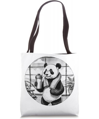 Protein Shake Panda Muscle Training Gym Ink Painting Japanese Style Funny Animal Tote Bag $14.39 Totes