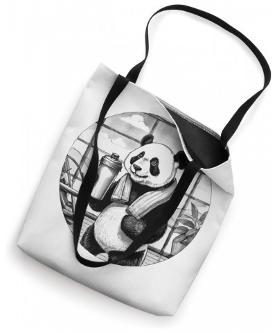 Protein Shake Panda Muscle Training Gym Ink Painting Japanese Style Funny Animal Tote Bag $14.39 Totes