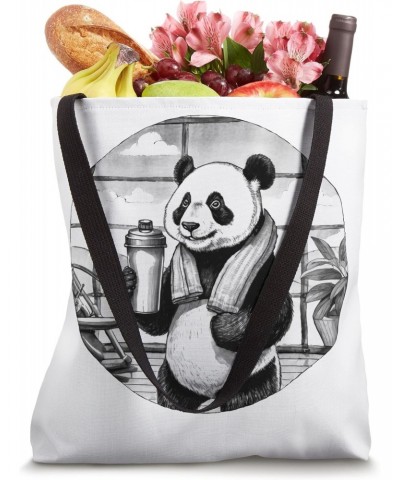 Protein Shake Panda Muscle Training Gym Ink Painting Japanese Style Funny Animal Tote Bag $14.39 Totes