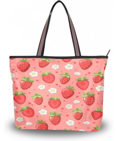 Womens Tote Bag, Cute Strawberry Flower Ladies Zip Shoulder Handbags $12.71 Shoulder Bags