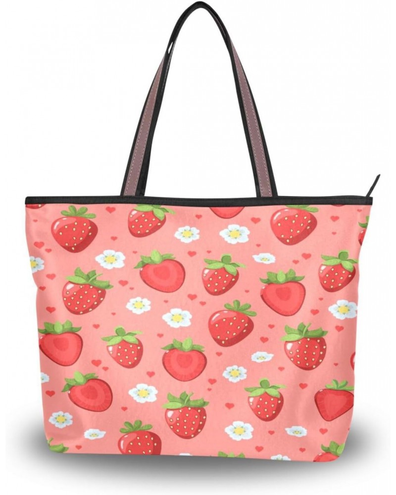 Womens Tote Bag, Cute Strawberry Flower Ladies Zip Shoulder Handbags $12.71 Shoulder Bags