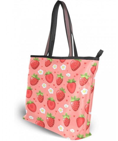 Womens Tote Bag, Cute Strawberry Flower Ladies Zip Shoulder Handbags $12.71 Shoulder Bags