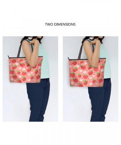 Womens Tote Bag, Cute Strawberry Flower Ladies Zip Shoulder Handbags $12.71 Shoulder Bags