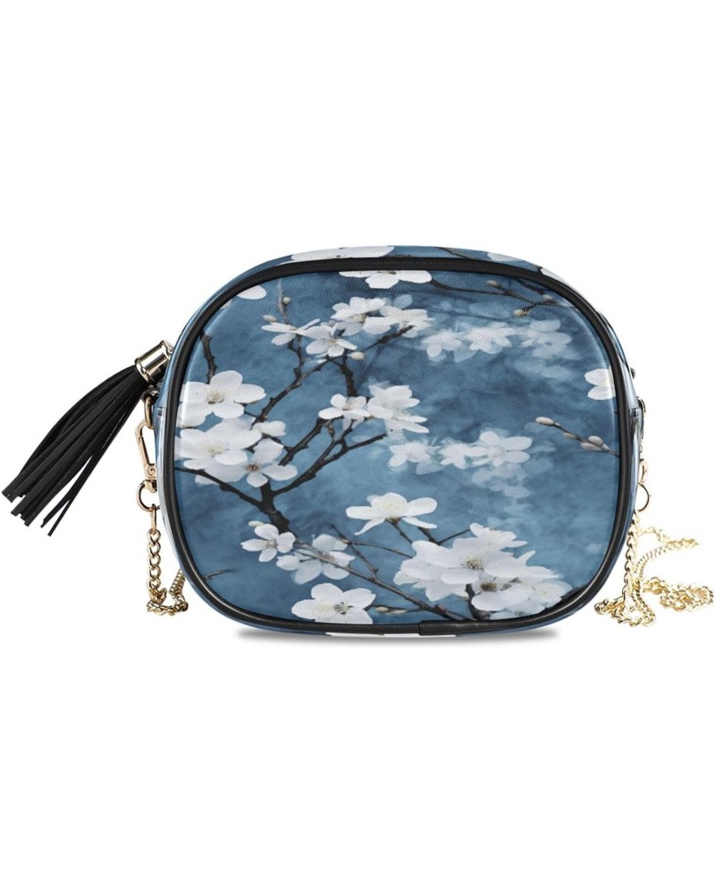 Crossbody Purse Small Crossbody Bags Shoulder Handbags White Flower Branches for Women $13.24 Shoulder Bags