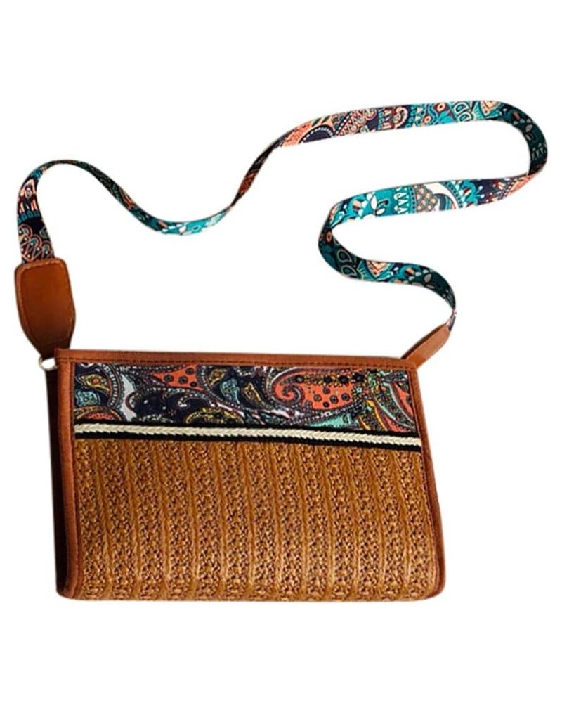 Women Crossbody Bag Travel Retro Ethnic Straw Beach Wild Crossbody Bag Brown $7.52 Shoulder Bags