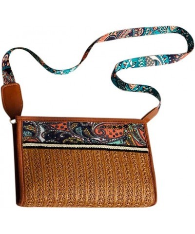 Women Crossbody Bag Travel Retro Ethnic Straw Beach Wild Crossbody Bag Brown $7.52 Shoulder Bags