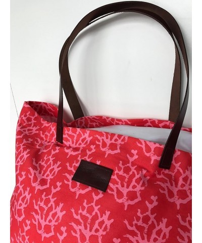 Wear 100% Cotton Canvas Foldable Beach Bag with Genuine Leather Handles Tote Carryall (Coral Red) Coral Red $16.20 Totes