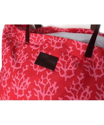 Wear 100% Cotton Canvas Foldable Beach Bag with Genuine Leather Handles Tote Carryall (Coral Red) Coral Red $16.20 Totes