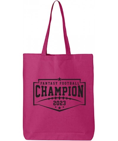 Fantasy Football Champion 2023 Cotton Canvas Tote Bag Hot Pink $12.75 Totes