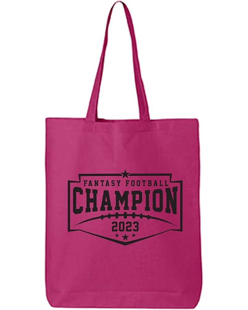 Fantasy Football Champion 2023 Cotton Canvas Tote Bag Hot Pink $12.75 Totes