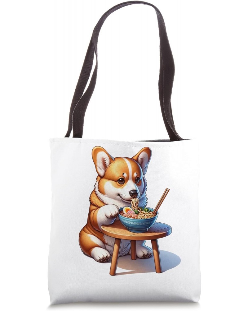 Corgi Dog Slurping Ramen Noodles Cute Foodie Animal Lover Tote Bag $11.04 Totes