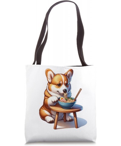 Corgi Dog Slurping Ramen Noodles Cute Foodie Animal Lover Tote Bag $11.04 Totes