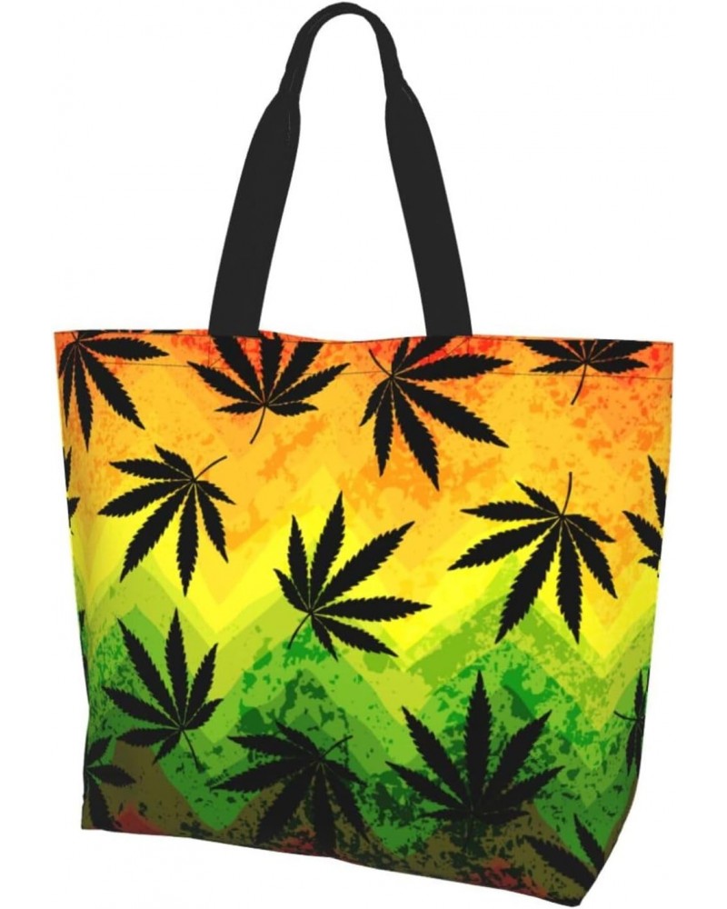 Marijuana Leaf Rasta Colors Tote Storage Bag Women'S Large Beach Bag With Inner Pocket Shopping Shoulder Bag $11.33 Totes