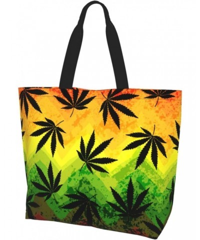 Marijuana Leaf Rasta Colors Tote Storage Bag Women'S Large Beach Bag With Inner Pocket Shopping Shoulder Bag $11.33 Totes