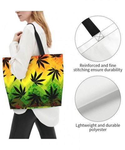 Marijuana Leaf Rasta Colors Tote Storage Bag Women'S Large Beach Bag With Inner Pocket Shopping Shoulder Bag $11.33 Totes