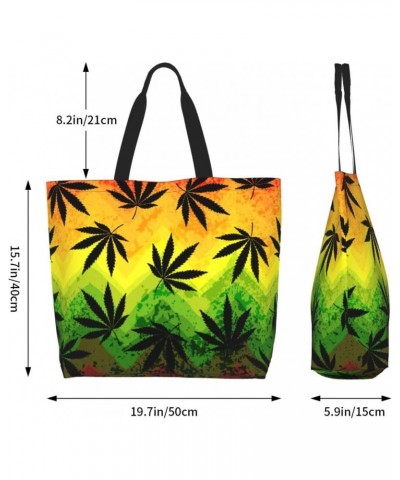 Marijuana Leaf Rasta Colors Tote Storage Bag Women'S Large Beach Bag With Inner Pocket Shopping Shoulder Bag $11.33 Totes