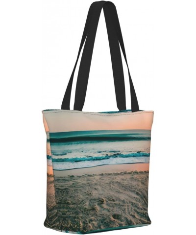 Beach Sunset Theme Tote Bag with Zipper for Women Inside Mesh Pocket Heavy Duty Casual Anti-water Cloth Shoulder Handbag Outd...