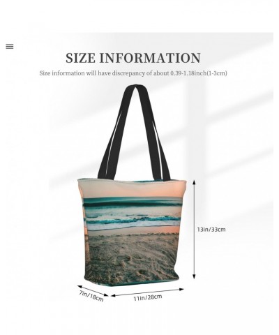 Beach Sunset Theme Tote Bag with Zipper for Women Inside Mesh Pocket Heavy Duty Casual Anti-water Cloth Shoulder Handbag Outd...