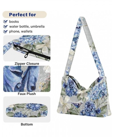 Floral Flower Tote Handbags for Women Ultra Soft Fluffy Shoulder Bag with Zipper Fashion Durable Satchel Bag for Travel Conce...