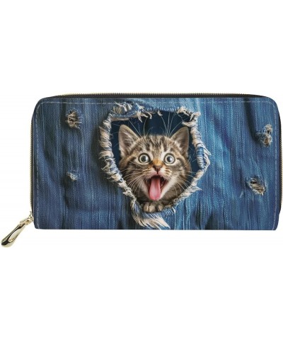 Fashion Stylish Women Travel PU Leather Wallet Long Coin Purse Clutch Cell Zipper Phone Storage Case Denim Cat $12.64 Wristlets