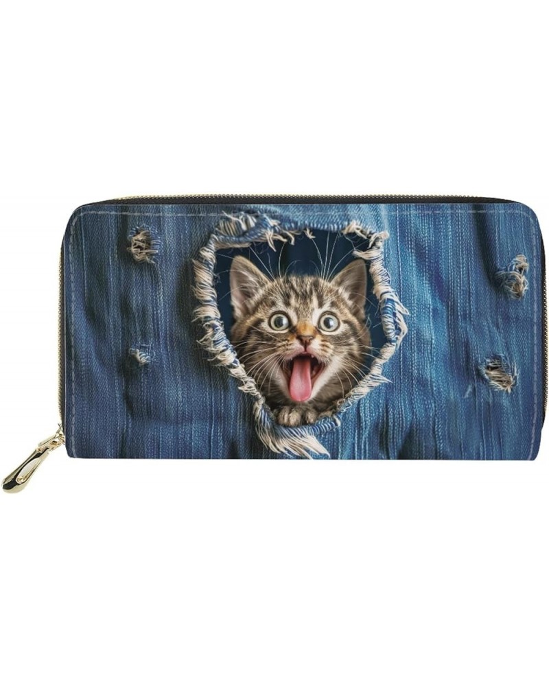 Fashion Stylish Women Travel PU Leather Wallet Long Coin Purse Clutch Cell Zipper Phone Storage Case Denim Cat $12.64 Wristlets