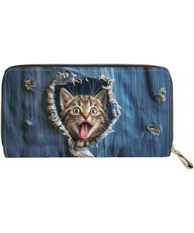 Fashion Stylish Women Travel PU Leather Wallet Long Coin Purse Clutch Cell Zipper Phone Storage Case Denim Cat $12.64 Wristlets