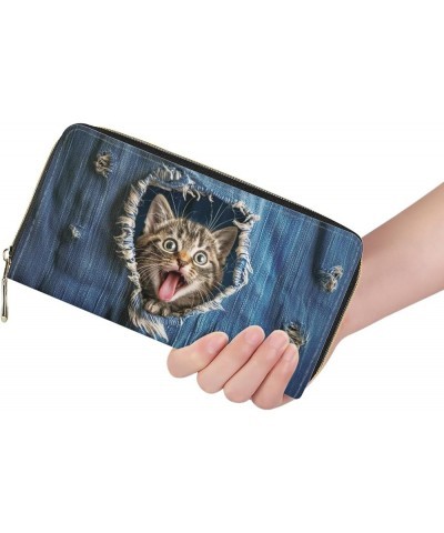 Fashion Stylish Women Travel PU Leather Wallet Long Coin Purse Clutch Cell Zipper Phone Storage Case Denim Cat $12.64 Wristlets