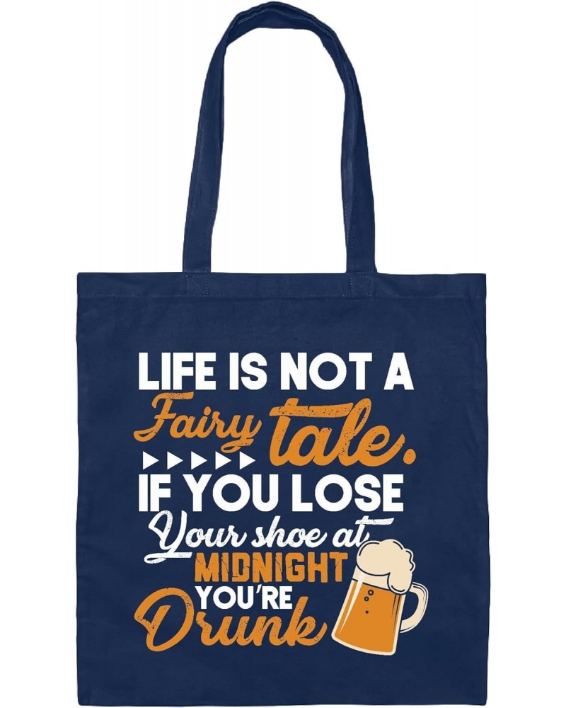 Funny Gift Idea for Drunk Friends Life is Not a Fairy Tale Quote Navy Black Multicolor Canvas Tote Bag $15.36 Totes