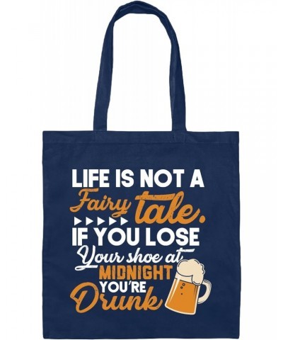 Funny Gift Idea for Drunk Friends Life is Not a Fairy Tale Quote Navy Black Multicolor Canvas Tote Bag $15.36 Totes