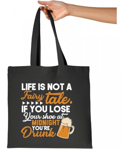 Funny Gift Idea for Drunk Friends Life is Not a Fairy Tale Quote Navy Black Multicolor Canvas Tote Bag $15.36 Totes