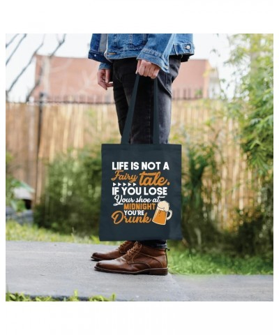 Funny Gift Idea for Drunk Friends Life is Not a Fairy Tale Quote Navy Black Multicolor Canvas Tote Bag $15.36 Totes