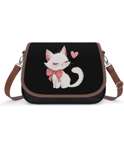 White Cat Heart Love Women's PU Leather Purses Crossbody Shoulder Bag Messenger Bag $19.59 Shoulder Bags