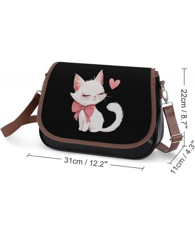 White Cat Heart Love Women's PU Leather Purses Crossbody Shoulder Bag Messenger Bag $19.59 Shoulder Bags