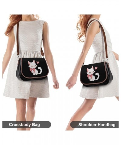 White Cat Heart Love Women's PU Leather Purses Crossbody Shoulder Bag Messenger Bag $19.59 Shoulder Bags