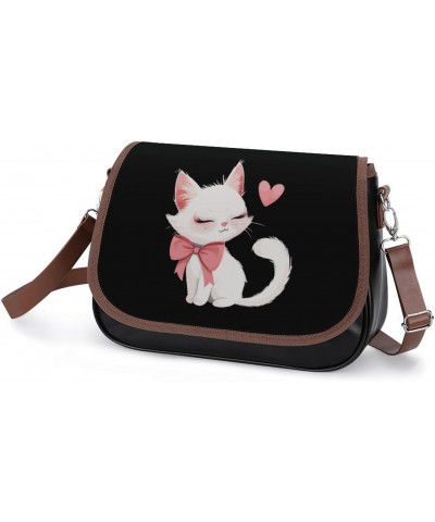 White Cat Heart Love Women's PU Leather Purses Crossbody Shoulder Bag Messenger Bag $19.59 Shoulder Bags