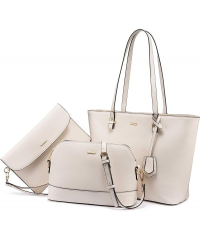 Purses and Handbags for Women Fashion Tote Bags Shoulder Bag Top Handle Satchel Bags 3pcs-1 Beige $20.06 Totes