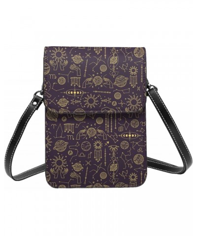 Astrological Planets and Constellations Dark Small Crossbody Cell Phone Purse for Women Mini Messenger Leather Shoulder Walle...