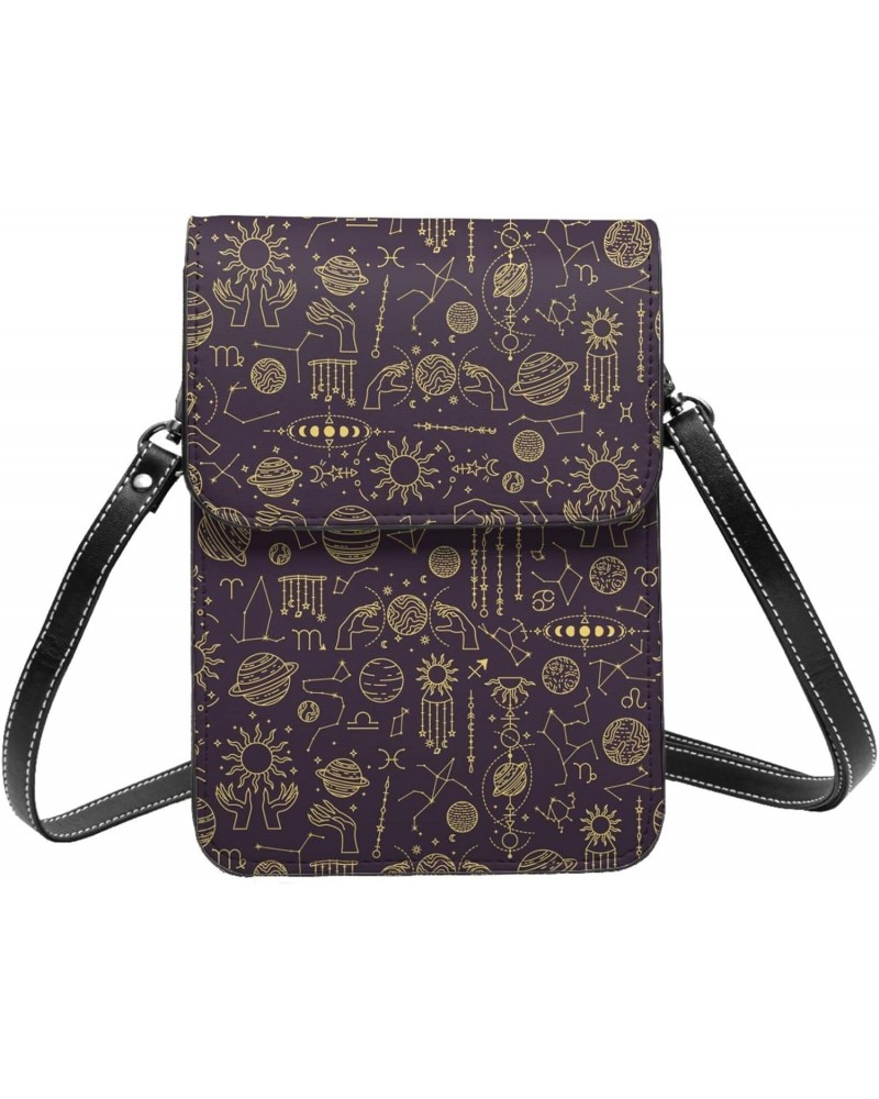 Astrological Planets and Constellations Dark Small Crossbody Cell Phone Purse for Women Mini Messenger Leather Shoulder Walle...