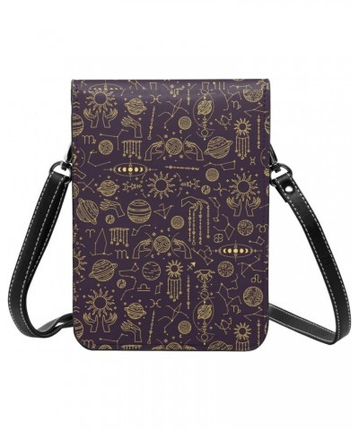 Astrological Planets and Constellations Dark Small Crossbody Cell Phone Purse for Women Mini Messenger Leather Shoulder Walle...