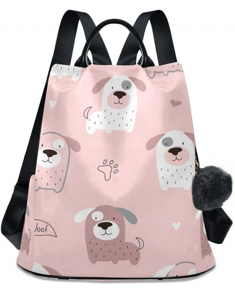 Cute Sheep Singer and Dog Women's Backpack Purse Anti Theft Casual Fashion Bag with Pompom Funny Pink White Dogs $20.67 Backp...