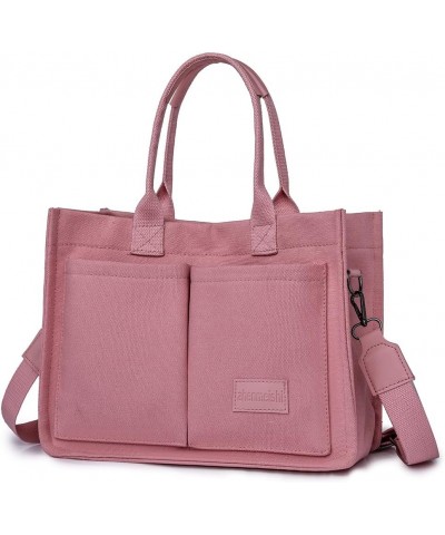 Canvas Tote Bag with Multi Pockets Everything Tote for Women Church Bag Mommy Diapper Bag with Compartments Pink $29.44 Totes