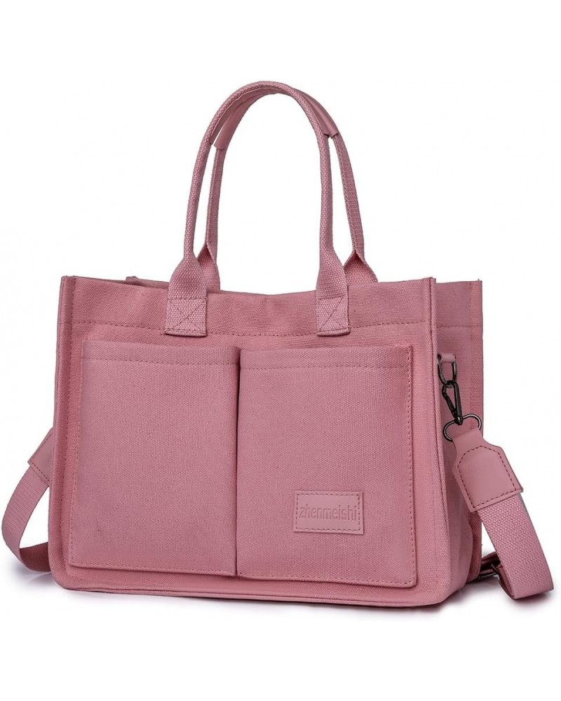 Canvas Tote Bag with Multi Pockets Everything Tote for Women Church Bag Mommy Diapper Bag with Compartments Pink $29.44 Totes