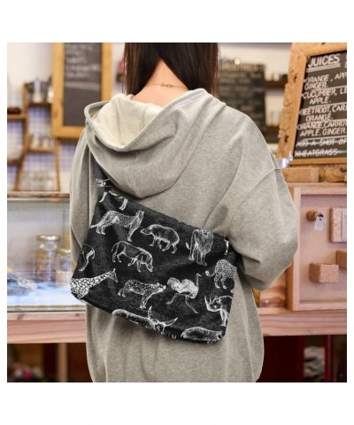 Sketch Wild Animals Furry Tote Bag for Women Crossbody Bag Shoulder Bag Cute Plush Bag with Zipper for Fall Winter $8.40 Totes