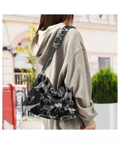 Sketch Wild Animals Furry Tote Bag for Women Crossbody Bag Shoulder Bag Cute Plush Bag with Zipper for Fall Winter $8.40 Totes