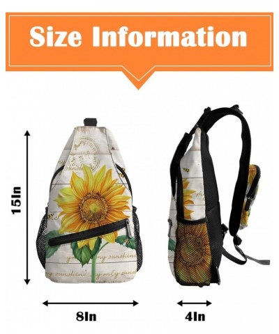 Sling Backpack, Rustic Farm Sunflower Bee Wooden Waterproof Lightweight Small Sling Bag, Travel Chest Bag Crossbody Shoulder ...