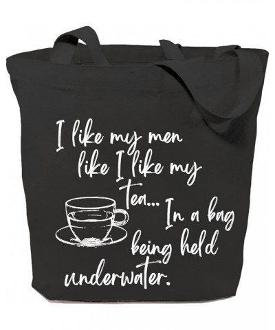 SAUIVD I Like My Men Like I Like My Tea Canvas Tote Bag Eco Friendly Shoulder Bag Teapot Graphic Casual Handbag Black $8.31 T...