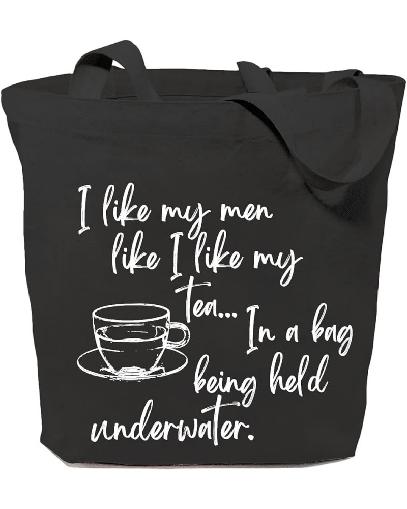 SAUIVD I Like My Men Like I Like My Tea Canvas Tote Bag Eco Friendly Shoulder Bag Teapot Graphic Casual Handbag Black $8.31 T...